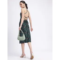 glitchez Lace-Up Chic Printed Open Back A-Line Dress-picture-13