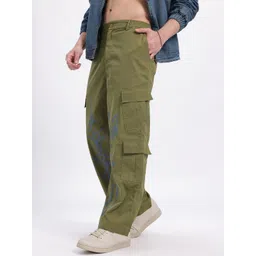 glitchez Men Abstract Print Mid-Rise Pure Cotton Straight Fit Cargos-picture-12