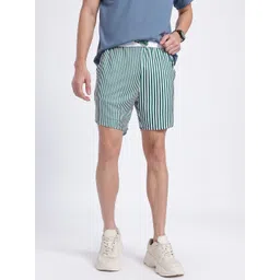 glitchez Men Appealing Teal Vertically Striped Mid-Rise Relaxed Fit Shorts-picture-21