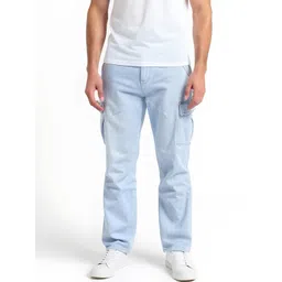 glitchez Men Mid-Rise Bootcut Fit Light Fade Cargo Style Jeans-picture-33