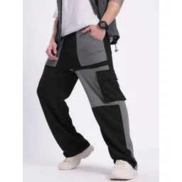 glitchez Men Signature Colourblocked Waffle Knits Relaxed-Fit Cargo-Style Trousers-image-21