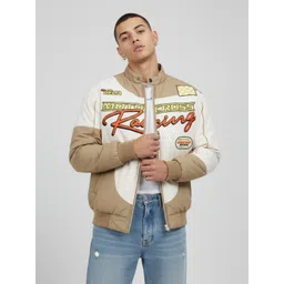 glitchez Men Typography Print Relaxed Bomber Jacket-image-40