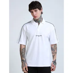 glitchez Men Typography Printed Polo Collar Cotton Oversized T-shirt-image-25