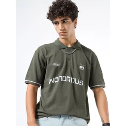 glitchez Men Typography Printed Polo Collar Relaxed Fit T-shirt-picture-24