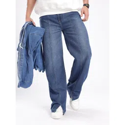 glitchez Men Urban Cool Wide Leg Mid-Rise Light Fade Panelling Slit Jeans-picture-11