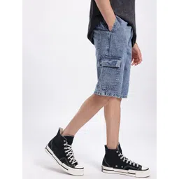 glitchez Men Washed Effect Mid-Rise Regular Fit Cargo-Style Jorts-picture-37