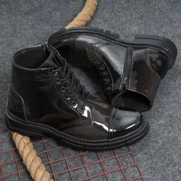 glitchez Men’s Glossy Lace-Up Ankle Boots with Chunky Sole for Casual & Work Wear Boots For Men-picture-19