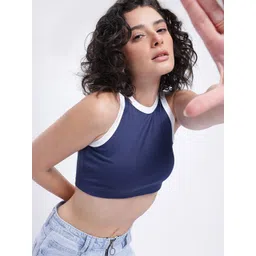 glitchez Modern Minimalism Contrast Trims Nautical Crop Top-picture-24