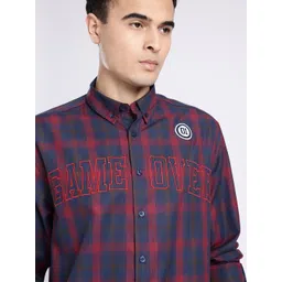 glitchez Oversized Checked Button-Down Collar Embroidered Detail Casual Shirt image 3