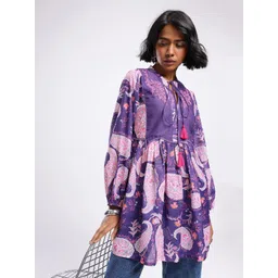 glitchez Paisley Printed Lace Detail A-Line Mini Dress-picture-31