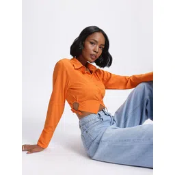 glitchez Peek Chic Cut-Out Crop Shirt Style Top-picture-28