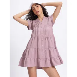 glitchez Pleated Perfection Pintucks-Detail Tiered Mini Dress-picture-22