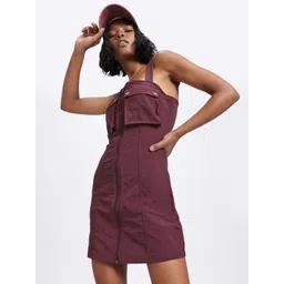 glitchez Pockets-In-Style Shoulder Straps Zip-Up Mini Pinafore Dress-picture-25
