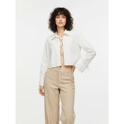 glitchez Pure Cotton Shirt Style Regular Crop Top with Tie-Up Details-picture-41