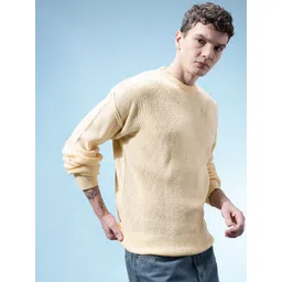 glitchez Round Neck Drop Shoulder Ribbed Oversized Pullover-image-5