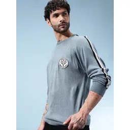 glitchez Round Neck Side Striped Raglan Sleeves Pullover with Patchwork Detail-picture-40