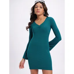 glitchez Ruched Plunge Neck Bodycon Mini Dress-picture-22