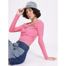 glitchez Ruched Rebel Raglan Sleeves Wrap Style Top-picture-37