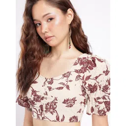 glitchez Schiffli Floral Print Puff Sleeve Top image 4