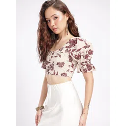 glitchez Schiffli Floral Print Puff Sleeve Top image 2