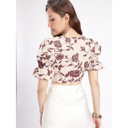 glitchez Schiffli Floral Print Puff Sleeve Top image 5