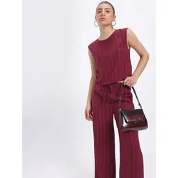 glitchez Self-Striped Shoulder Straps Crop Top with Trousers-picture-40