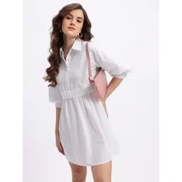 glitchez Shirt Collar Cuffed Sleeves Pure Cotton Mini Dress-picture-17