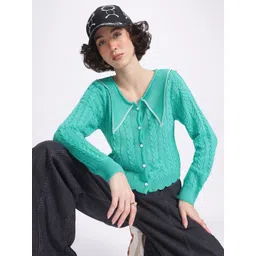 glitchez Softly Structured Collar Cable Knit Cardigan-picture-17