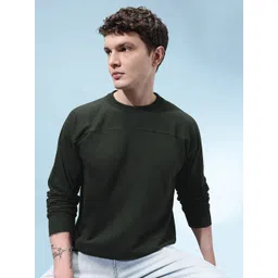 glitchez Solid Round Neck Relaxed Fit Pullover With Panelled Detail-picture-17