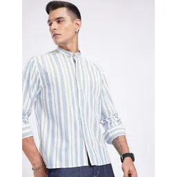glitchez Striped Band Collar Casual Shirt-picture-30