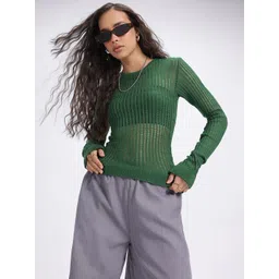 glitchez Striped Serenade Open-Knit Top-picture-34