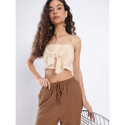 glitchez Striped Tie-Up Detail Shoulder Straps Smocked Super Crop Top-picture-21