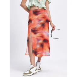 glitchez Sunset Hue Print Side Slit Midi Skirt-picture-26