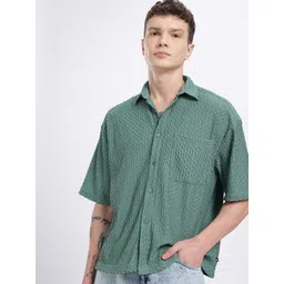 glitchez Textured Chest Pocket Detail Oversized Shirt-picture-19