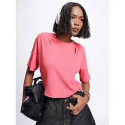 glitchez Textured Chic Cut-Out Detail Top-picture-29