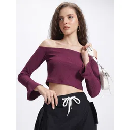 glitchez Textured Off-Shoulder Bell Sleeve Top-picture-38