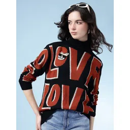 glitchez Typography Print Turtle Neck Relaxed Fit Acrylic Pullover-picture-10