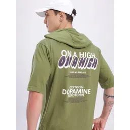 glitchez Typography Printed Hooded Drop-Shoulder Sleeves Relaxed Fit T-shirt-image-28