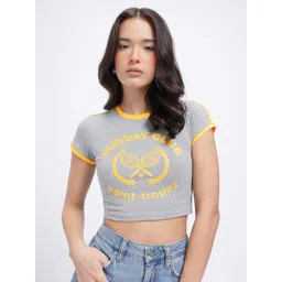 glitchez Typography Printed Slim Fit Crop T-shirt-picture-24