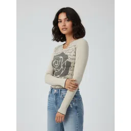 glitchez Typography Printed Top with Floral Print Detail-picture-26