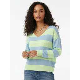 glitchez V-Neck Striped Oversized Pullover-picture-30