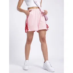 glitchez Valentine Vibes Bow Applique Side Striped Relaxed Fit Shorts-picture-16