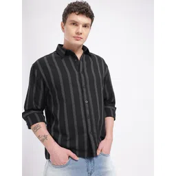 glitchez Vertical Striped Cutaway Collar Oversized Casual Shirt-picture-31