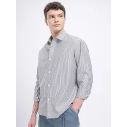 glitchez Vertical Striped Spread Collar Oversized Fit Casual Shirt-picture-29