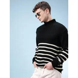 glitchez Vertical Striped Turtle Neck Knitted Pullover-picture-20