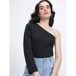 glitchez Waffle Knit One Shoulder Top-picture-15