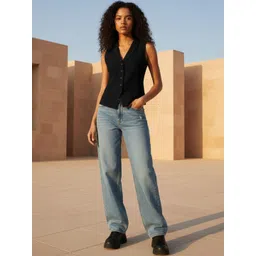 glitchez Women Black Sleeveless Button-Down Fitted Casual Top-picture-28