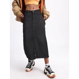 glitchez Women Essential Revolution Split Denim Midi Skirt-picture-38