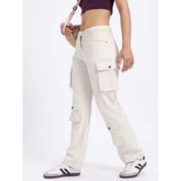 glitchez Women Mid-Rise Pure Cotton Cargo-Style Regular Fit Jeans-picture-13