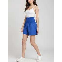 glitchez Women Seersucker Smocked High-Rise Relaxed Fit Shorts-picture-35